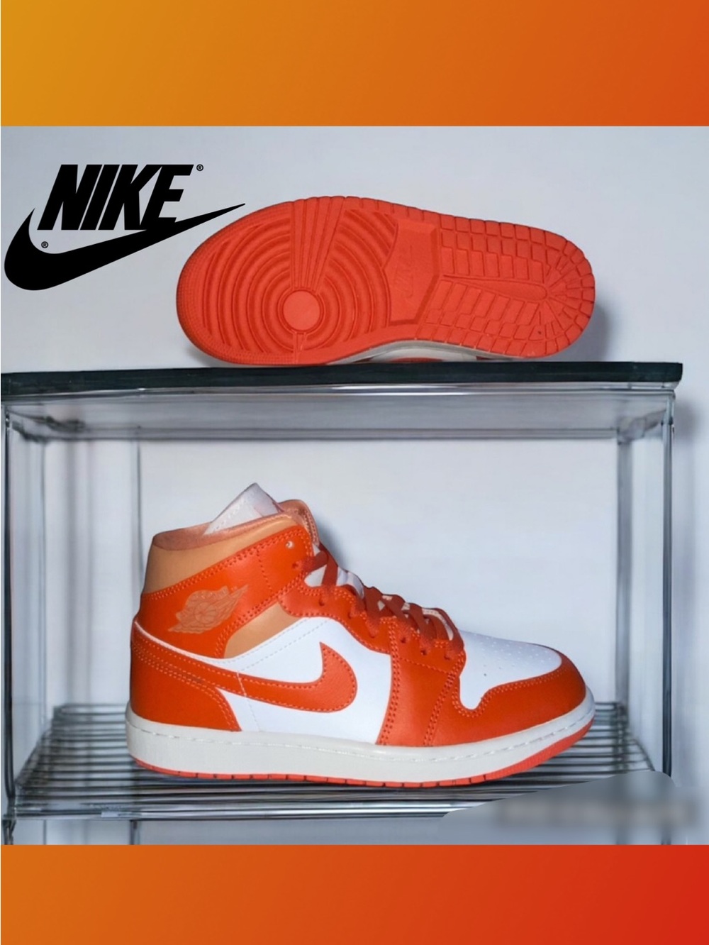 Nike  Women’s Orange and White Mid-Top Sneakers -